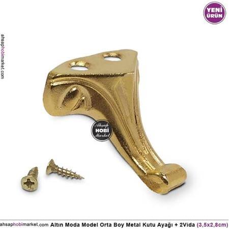 Metal Kutu Ayağı Moda Model Gold (3,5x2,8cm) Vidalı Orta Boy