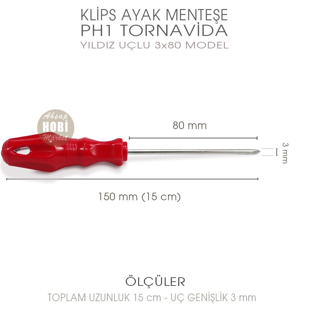 İnce Uçlu Yıldız Tornavida PH1 (15 cm) Klips Menteşe Ayak Montajı