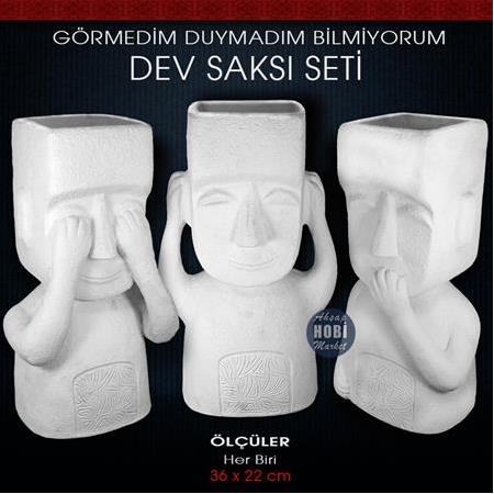 Görmedim Duymadım Bilmiyorum Saksı Seti Dev Boy (3 Parça) Ham Polyester