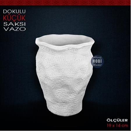 Dokulu Saksı Vazo Küçük (19x14 cm) Ham Polyester