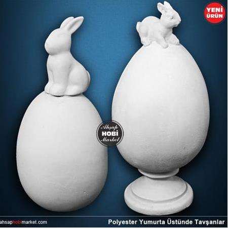 Polyester Yumurta Üstünde Tavşan Biblo Büyük (20x10cm)