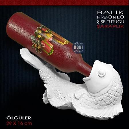 Balık Figürlü Şişe Tutucu Şaraplık (29x16 cm) Ham Polyester