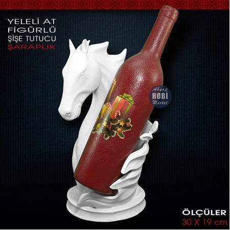 Yeleli At Figürlü Şişe Tutucu Şaraplık (29x19 cm) Ham Polyester