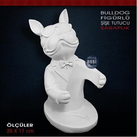 Bulldog Köpek Figürlü Şişe Tutucu Şaraplık (25x17 cm) Ham Polyester