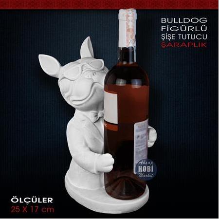 Bulldog Köpek Figürlü Şişe Tutucu Şaraplık (25x17 cm) Ham Polyester