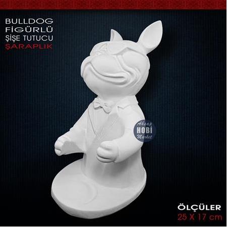 Bulldog Köpek Figürlü Şişe Tutucu Şaraplık (25x17 cm) Ham Polyester