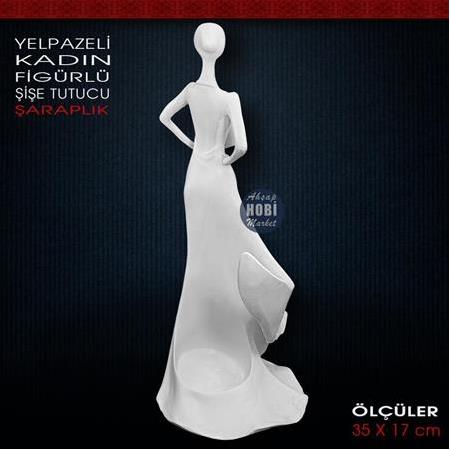 Yelpazeli Kadın Figürlü Şişe Tutucu Şaraplık (35x17 cm) Ham Polyester