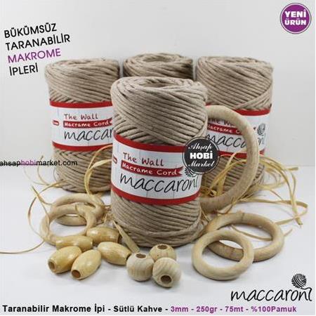 Bükümsüz Taranabilir Makrome İpi - Sütlü Kahve - 3mm - 250gr - 75mt
