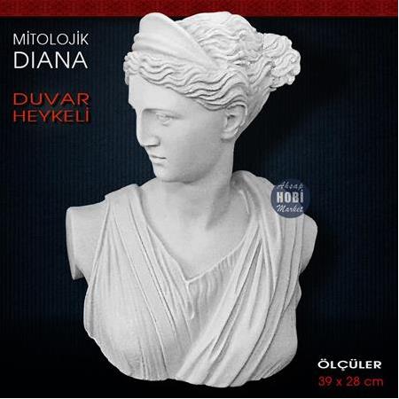 Diana Büstü Antik Duvar Heykeli (39x28 cm) Ham Polyester