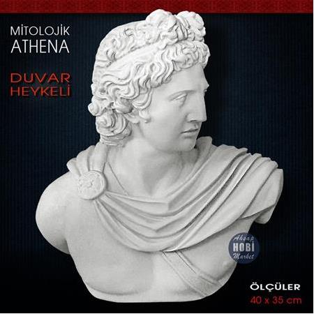 Athena Büstü Antik Duvar Heykeli (40x35 cm) Ham Polyester