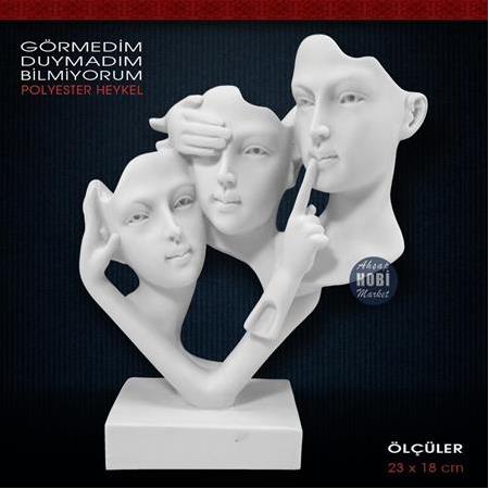 Görmedim Duymadım Bilmiyorum Maske Heykel (23x18 cm)