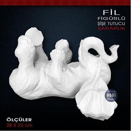 Fil Figürlü Şaraplık Şişe Tutucu (28x23 cm) Ham Polyester