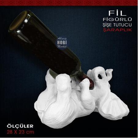 Fil Figürlü Şaraplık Şişe Tutucu (28x23 cm) Ham Polyester