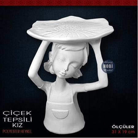 Çiçek Tepsili Kız (22x15 cm) Ham Polyester