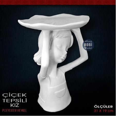 Çiçek Tepsili Kız (22x15 cm) Ham Polyester