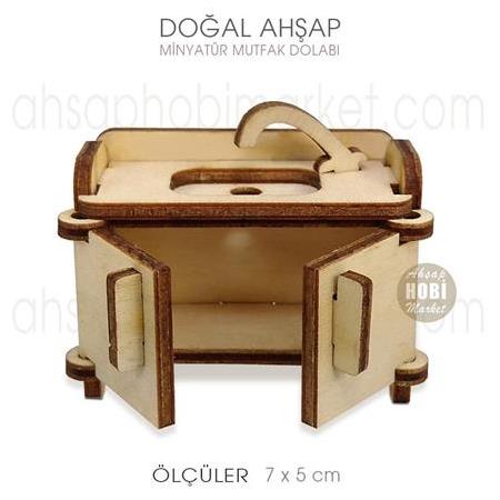 Minyatür Mutfak Dolabı Lavabo (7x5 cm) Doğal Ahşap