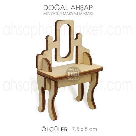 Minyatür Makyaj Masası (7,5x5 cm) Doğal Ağaç