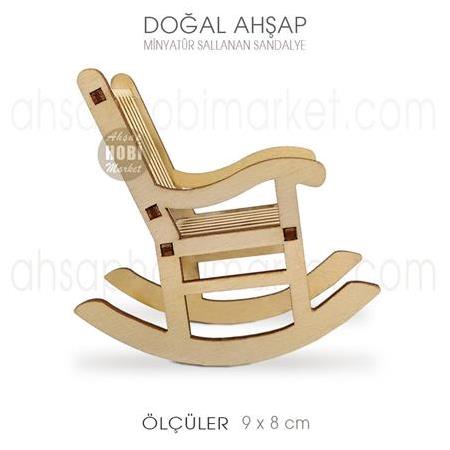 Minyatür Sallanan Sandalye (9x8 cm) Doğal Ağaç