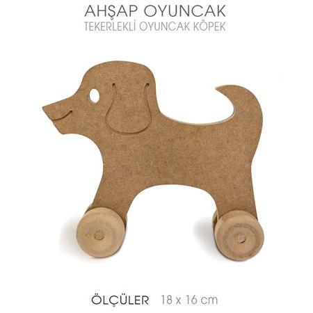 Ahşap Oyuncak Tekerlekli Köpek (18x16 cm)