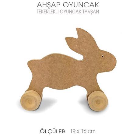 Ahşap Oyuncak Tekerlekli Tavşan (19x16 cm)