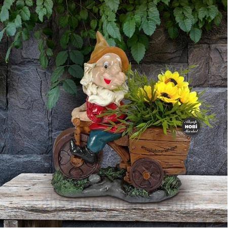 Bisikletli Cüce Saksı Vazo (36x32cm) Polyester