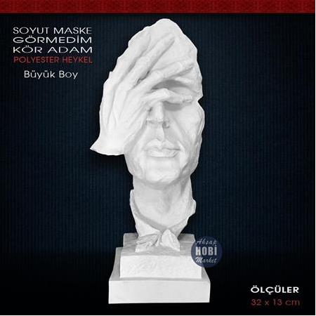 Görmedim Adam Maske Heykeli Büyük (32x13cm) Ham Polyester