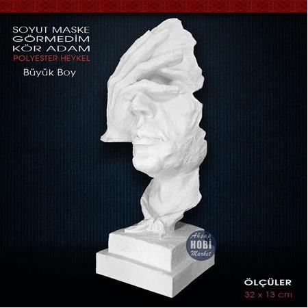 Görmedim Adam Maske Heykeli Büyük (32x13cm) Ham Polyester