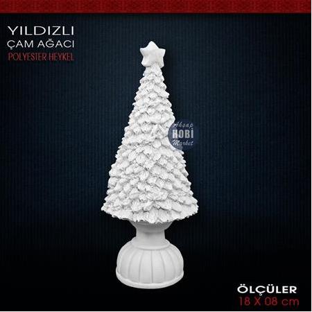 Yıldızlı Çam Ağacı Biblo (18x8 cm) Ham Polyester