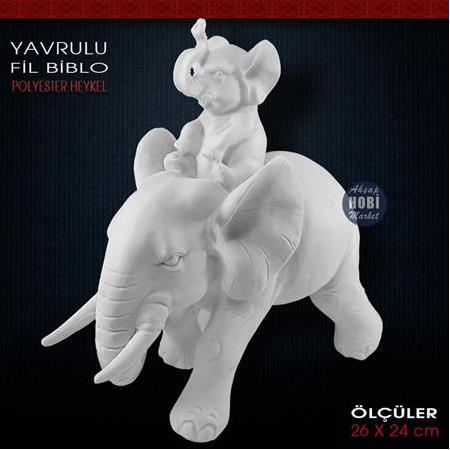 Yavrulu Fil Biblo Heykeli (26x24 cm) Ham Polyester