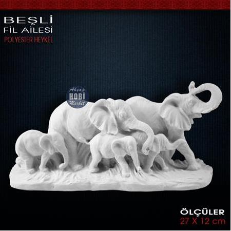 Fil Ailesi Biblo 5'li Model (27x12 cm) Ham Polyester