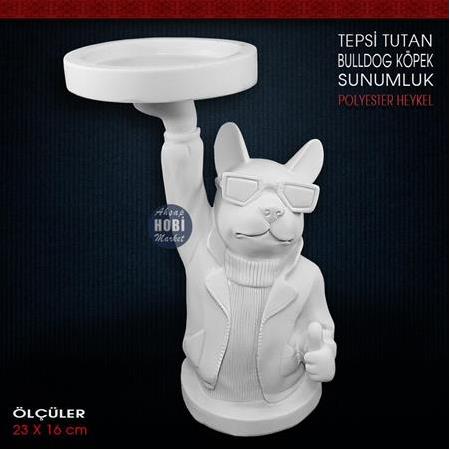 Tepsi Tutan Bulldog Köpek Sunumluk (23x16 cm) Ham Polyester