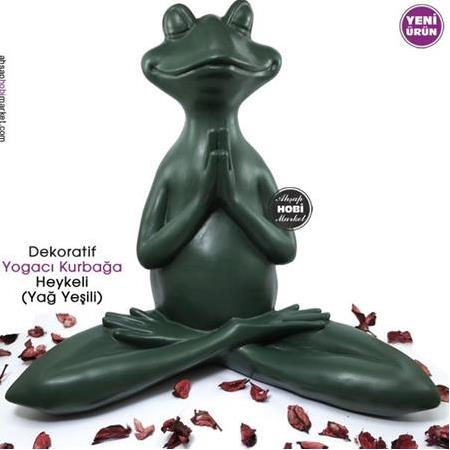 Dekoratif Yogacı Kurbağa Heykeli - Yağ Yeşili