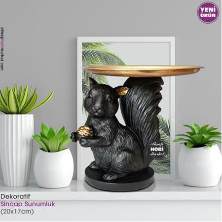 Dekoratif Tepsili Sincap Sunumluk (20x17cm) Siyah
