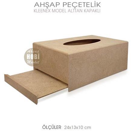 Peçetelik Kleenex Model Alttan Kapaklı (24x13 cm) Ham Ahşap