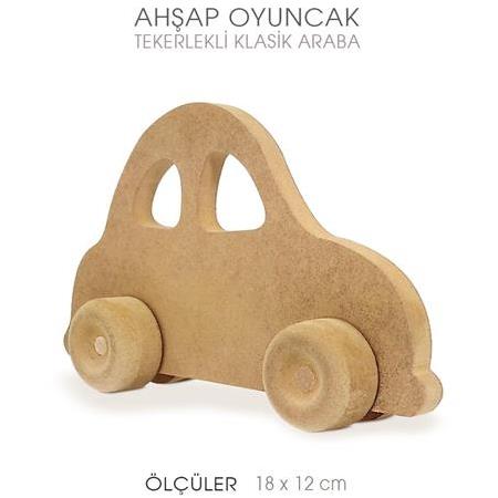 Ahşap Tekerlekli Oyuncak Araba Klasik (18x12 cm)