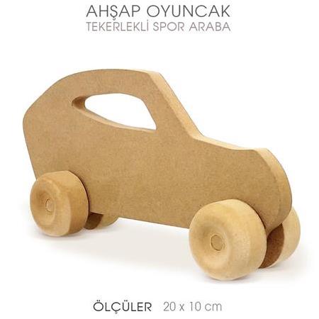 Ahşap Tekerlekli Oyuncak Araba Spor (20x10 cm)