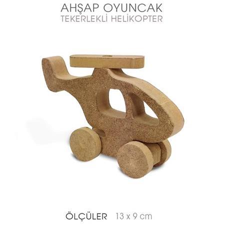 Ahşap Tekerlekli Oyuncak Helikopter (13x9 cm)