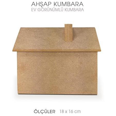 Ahşap Kumbara Ev Görünümlü (18X16 cm)