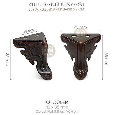 Büyük Kutu Sandık Ayağı Kelebek Model (40x35 mm) Antik Bakır