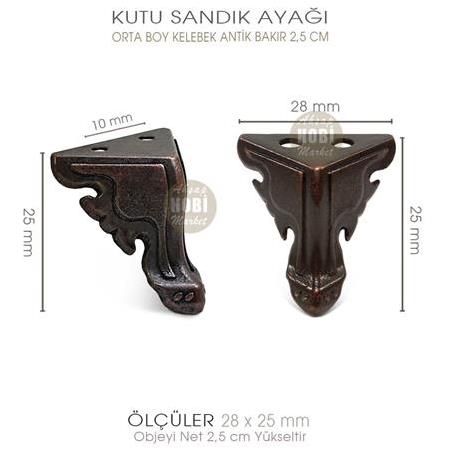 Metal Kutu Ayağı Kelebek Model Orta Boy (28x25 mm) Antik Bakır