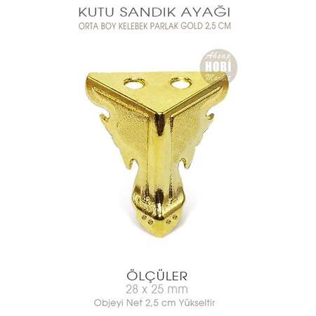 Metal Kutu Ayağı Kelebek Model Orta Boy (28x25 mm) Parlak Gold