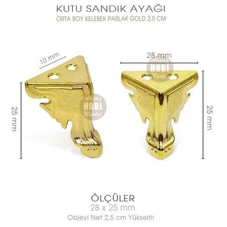 Metal Kutu Ayağı Kelebek Model Orta Boy (28x25 mm) Parlak Gold