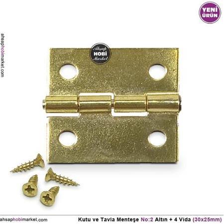 Kutu ve Tavla Menteşe No 2 Sarı Altın (30x25mm) Vidalı