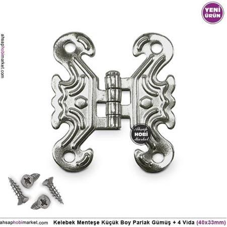 Kelebek Menteşe Gümüş Rengi Küçük (40x33mm) Vidalı