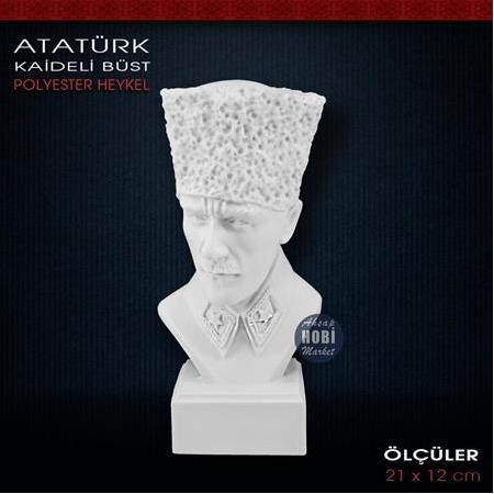 Kaideli Kalpaklı Atatürk Büstü Heykeli (21x12 cm) Ham Polyester HB116