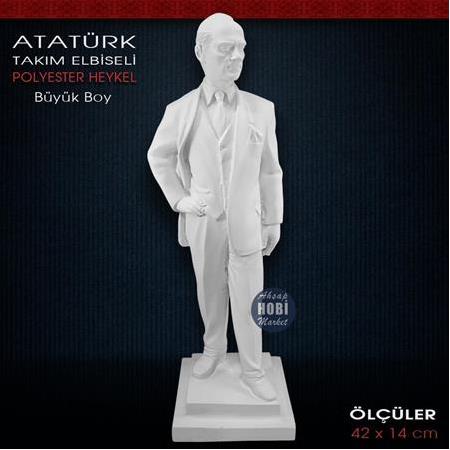 Takım Elbiseli Atatürk Heykeli (42x14cm) Ham Polyester