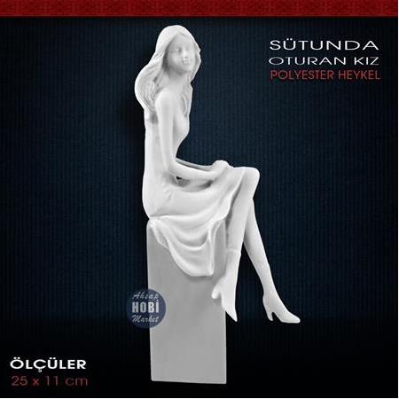 Sütunda Oturan Kız Biblo (25x11cm) Ham Polyester