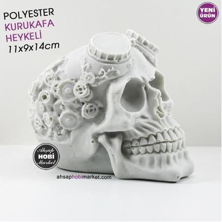 Gözlüklü Kurukafa Biblo Heykeli (14x11 cm) Ham Polyester