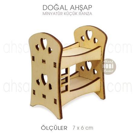 Minyatür Küçük Ranza (7x6 cm) Doğal Ahşap