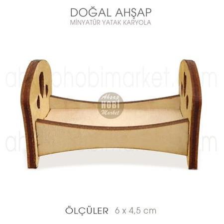 Minyatür Karyola (6x4,5 cm) Doğal Ahşap